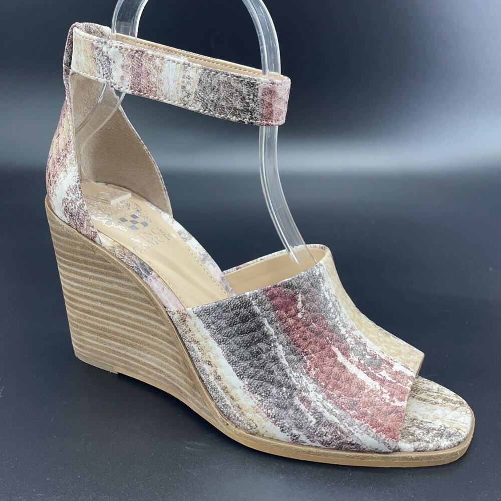 New Vince Camuto Deedriana Womens 8.5M Leather Taupe Multi Vintage Marble Wedges - Picture 2 of 11